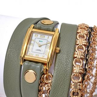 La Mer Pollara Goldtone Chain Gray Leather Wrap Design Watch   8062091