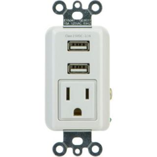 GE 2.1 Amp 1 Outlet and 2 USB Port In Wall Receptacle 25336