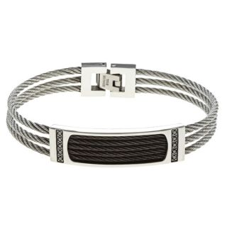 Stainless Steel Mens 1/5ct TDW Black Diamond and Black Cable Bracelet