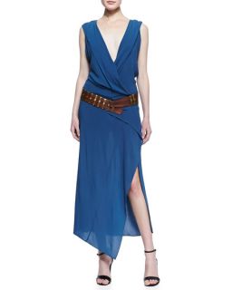 Donna Karan Long Sleeveless V Neck Wrap Dress