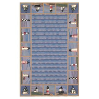 KAS Rugs Classy Casual Rectangular Blue with Brown Border Wool Area Rug (Common 8 ft x 11 ft; Actual 8 ft x 10 ft 6 in)
