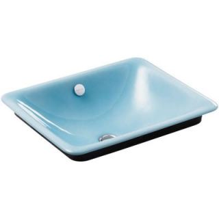 KOHLER Iron Plains Above Counter Cast Iron Bathroom Sink in Vapour Blue with Iron Black Painted Underside with Overflow Drain K 5400 P5 KC