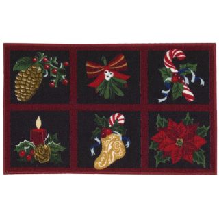 Essential Christmas Black Holiday Grid Area Rug