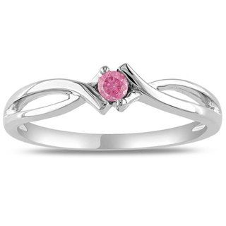 Haylee Jewels Sterling Sliver 1/10 CT TDW Pink Diamond Ring (I1 I2