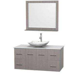 Wyndham Collection Centra 48 in. Vanity in Gray Oak with Solid Surface Vanity Top in White, Carrara Marble Sink and 36 in. Mirror WCVW00948SGOWSGS6M36