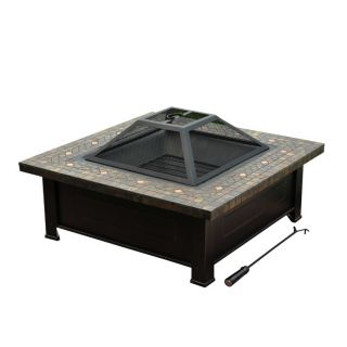 Garden Treasures Square Slate Firepit with Copper Inlays