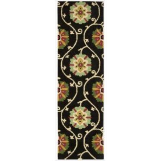 Hand tufted Suzani Black/ Multi Color Floral Medallion Rug (23 x 8)