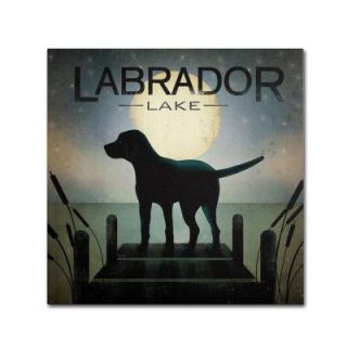 Trademark Fine Art 24 in. x 24 in. "Moonrise Black Dog Labrador Lake" by Ryan Fowler Printed Canvas Wall Art WAP0080 C2424GG