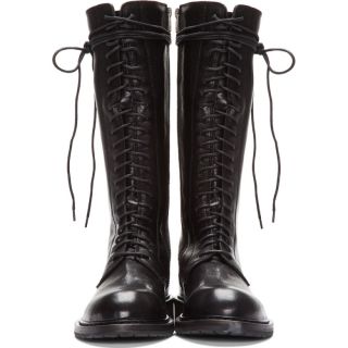 Ann Demeulemeester Tall Black Leather Lace Up Boots