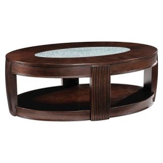 Magnussen Ino Wood and Glass Oval Cocktail Table with Casters   Burnt