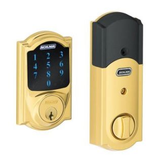 Schlage Connect Camelot Bright Brass Touchscreen Deadbolt with Alarm BE469NX CAM 605