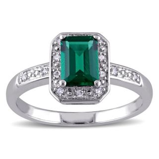 Miadora Sterling Silver Created Emerald and Diamond Ring   13350463