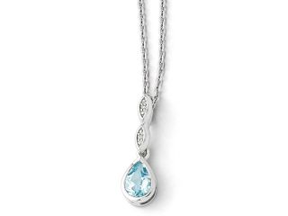 Blue Topaz Teardrop & Diamond Adj. Necklace in Rhodium Plated Silver