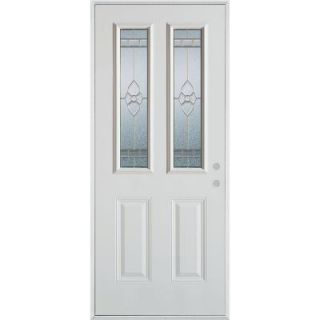 Stanley Doors 32 in. x 80 in. Traditional Brass 2 Lite 2 Panel Prefinished White Left Hand Inswing Steel Prehung Front Door 1103SSL2 S 32 L