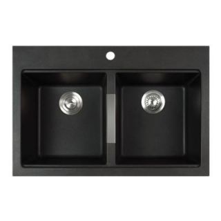 KRAUS All in One Dual Mount Granite 33 in. 1 Hole 50/50 Double Bowl Kitchen Sink in Black Onyx KGD 433B