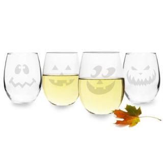 Halloween Jack O'Lantern Stemless Wine Glasses (Set of 4)