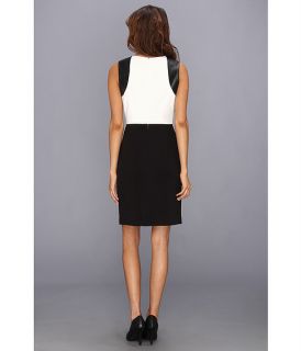 calvin klein ponte sheath w pleather black multi