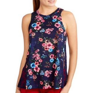 Almost Famous Juniors Floral Rib Tank with Lace Gussets
