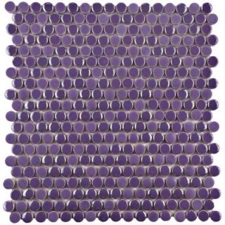Merola Tile Galaxy Penny Round Purple 11 1/4 in. x 11 3/4 in. x 9 mm Porcelain Mosaic Tile WSHGPRPL