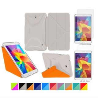 Galaxy Tab 4 8.0" Case, rooCASE Origami 3D Slim Shell Case [Space Gray/rooCASE Orange] Smart Cover Bundle with 4 Pack Screen Protector for Samsung Galaxy Tab 4 8.0 (Supports Sleep/Wake Feature)