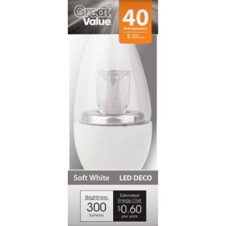 Great Value LED Light Bulb 5W (40W Equivalent) DECO (E12), Soft White