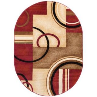 Well Woven Barclay Arcs and Shapes Red 7 ft. 10 in. x 9 ft. 10 in. Modern Geometric Oval Area Rug 547809O