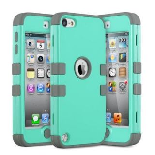 iPod Touch 6 Case,iPod Touch 5 Case ,ULAK [Colorful Series] 3 Piece Style Hybrid Silicon Hard Case Cover for Apple iPod Touch 5 6th Generation_2015 Realeased (Aqua Mint/Grey)
