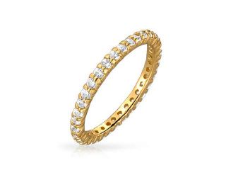 Bling Jewelry Gold Plated 925 Silver Pave CZ Classic Wedding Band
