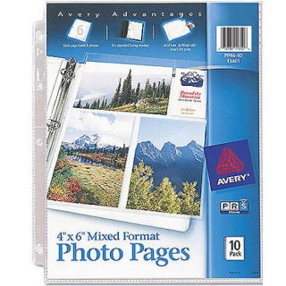 Avery Photo Pages for Six 4 x 6 Mixed Format Photos 13401, 3 Hole Punched, 10/Pack