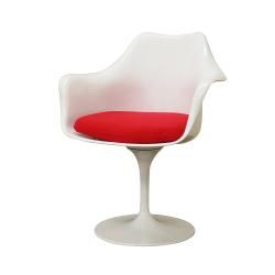 Cyma Mid century White Plastic/ Red Cushion Arm Chair  
