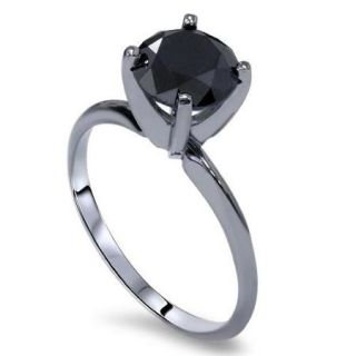 2ct Treated Black Solitaire AAA Round Engagement Ring 14k Black Gold