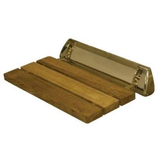 13 in. Teak Wall Mount Slatted Folding Shower Seat with Polished Brass Trim ISS109 PB