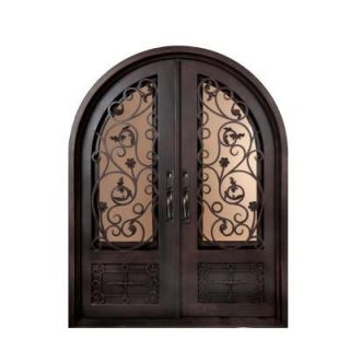 Iron Doors Unlimited 74 in. x 98 in. Fero Fiore Classic 3/4 Lite Painted Oil Rubbed Bronze Decorative Wrought Iron Prehung Front Door IFF7498RRLT