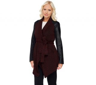 Lisa Rinna Collection Faux Leather Sleeve Wrap Jacket   A268100 —