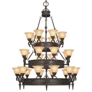 Yosemite Home Decor Isabella Collection 28 Light Earthen Bronze Hanging Chandelier with Spanish Scalloped Glass Shade F051A28EB