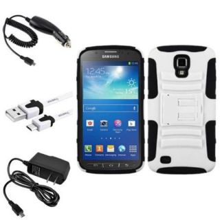 Insten White Hybrid Stand Case+Charger+3x USB Cable For Samsung Galaxy S4 Active i537
