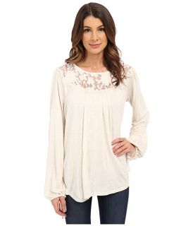 Bobeau Lace Yoke Blouse Oatmeal