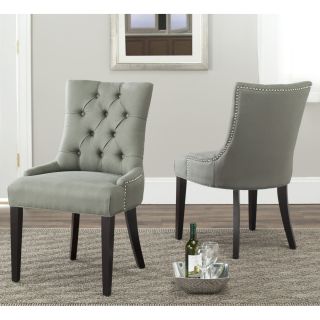 Safavieh Marseille Grey Linen Nailhead Dining Chairs (Set of 2