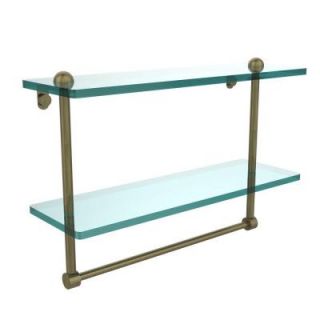 Allied Brass 16 in. W 2 Tiered Glass Shelf with Integrated Towel Bar in Antique Brass RC 2/16TB ABR
