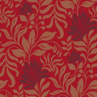 The Wallpaper Company 56 sq. ft. Lily Red/Brown Wallpaper WC1287279