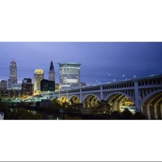 Bridge in a city lit up at dusk, Detroit Avenue Bridge, Cleveland, Ohio, USA Poster Print by Panoramic Images (36 x 12)