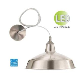 HomeSelects 1 Light Nickel LED Round Utility Shop Light Pendant with Removable Wire Guard 8153