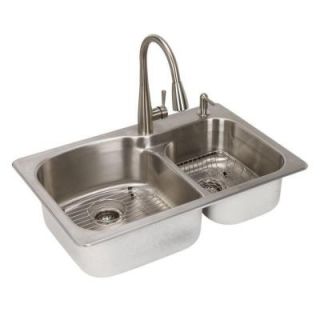 Glacier Bay All in One Top Mount Stainless steel 33 in. 2 Holes Double bowl Kitchen Sink in Brush VT3322G2