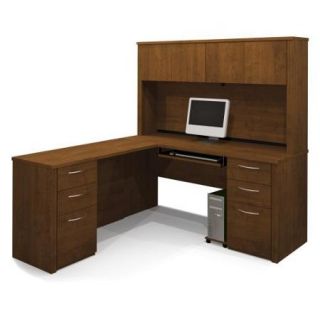 Bestar Embassy L Shape Home Office Wood Computer Desk Set with Hutch in Tuscany Brown