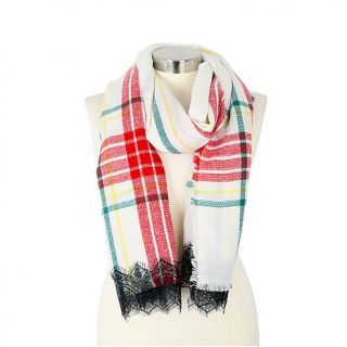 Betsey Johnson Plaid Blanket Scarf with Lace   7899405