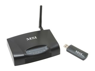 MSI 11b/g Wireless Kit RG54SE: 801.11b/g(Wireless), 802.3(10BaseT),802.3u(100BaseT)
US54SE: IEEE 802.11/IEEE802.11b/IEEE 802.11g Wireless broadband router RG54SE and an Wireless USB adapter US54SE