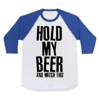 White/Royal Famous Last Words (Hold My Beer) Baseball T Shirt (Size Medium) NEW