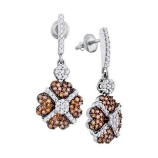 10K White Gold 1.05ctw Shiny Pave Diamond Heart Flower Fashion Earring