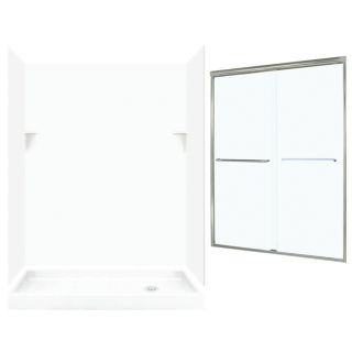 Swanstone White Solid Surface Wall and Floor 5 Piece Alcove Shower Kit (Common 60 in x 32 in; Actual 72 in x 59 in x 31.125 in)