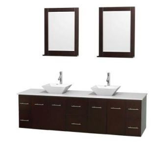 Wyndham Collection Centra 80 in. Double Vanity in Espresso with Solid Surface Vanity Top in White, Porcelain Sinks and 24 in. Mirror WCVW00980DESWSD2WM24